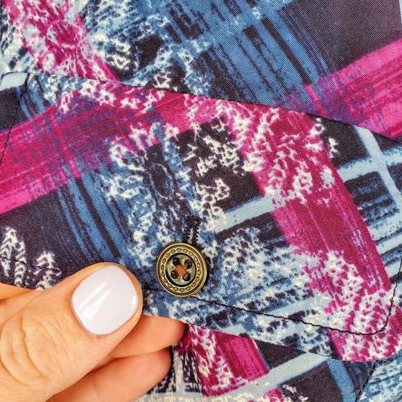 Pappagallo Vintage Abstract Tartan Print Long Sleeve Floral Button Down Shirt - Picture 8 of 16